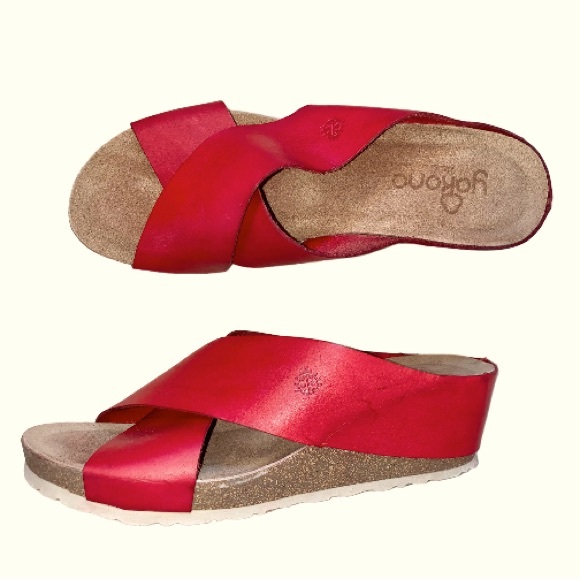 yokono Shoes - Yokono 9.5 red leather wedges women’s shoes size 9 1/2